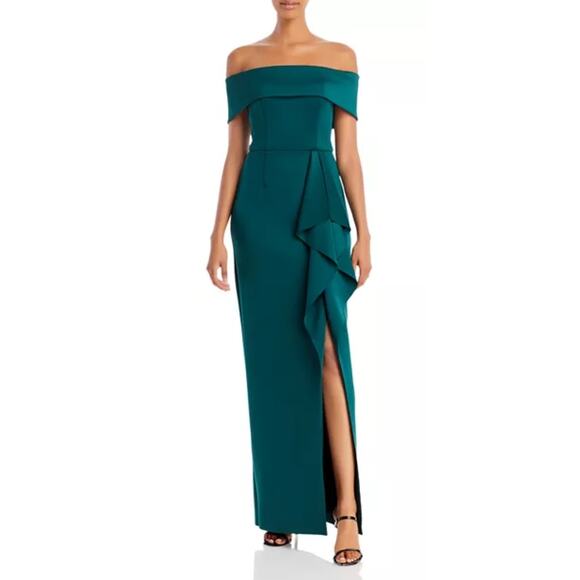 Aqua Off the shoulder Cascade gown Formal ladies green Sz 2 Wedding Party Event - Picture 1 of 9